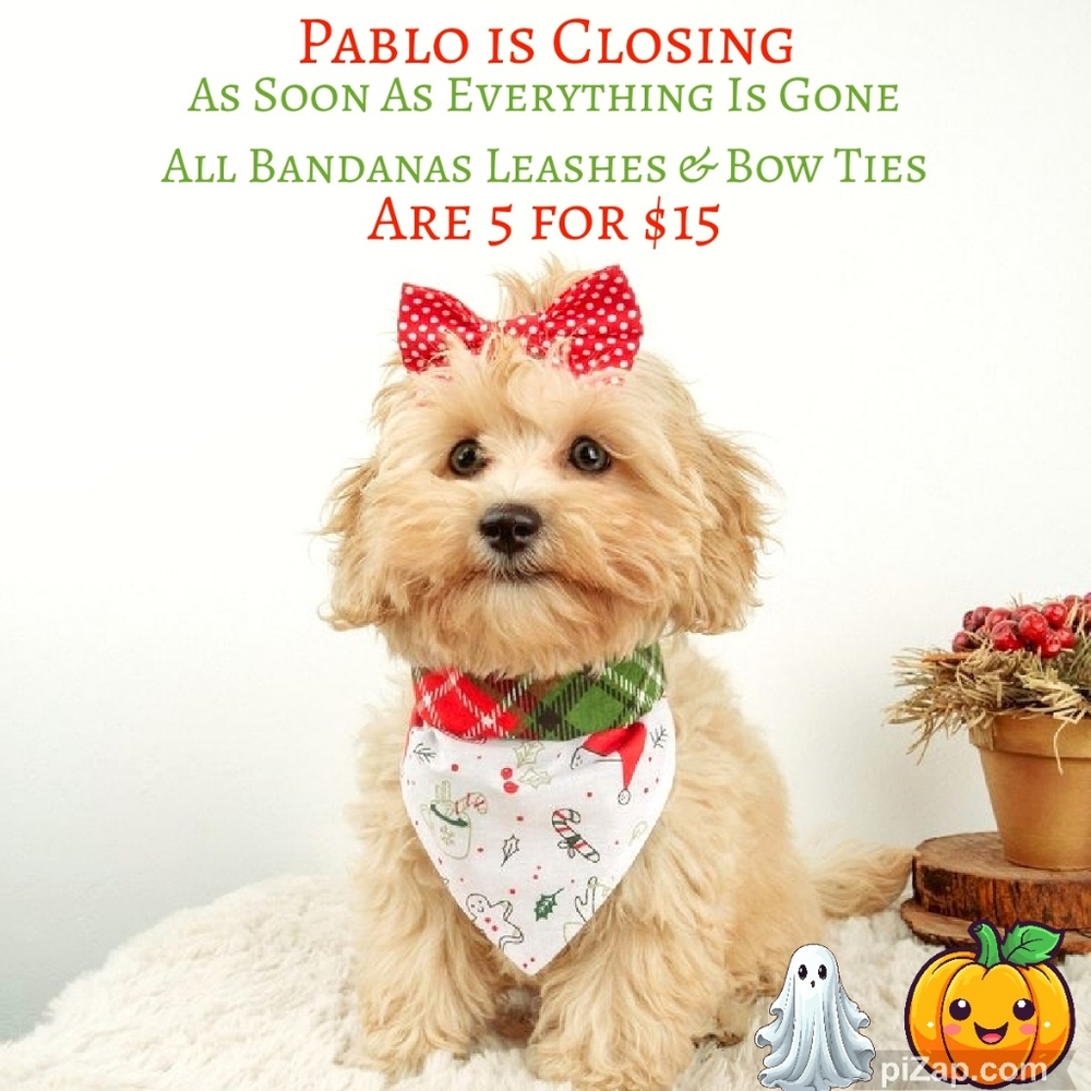 5 for $15 CLOSING SALE All Bandanas, Bowties & Leashes Untill It's All Gone